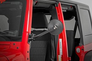Jeep Wrangler Unlimited Trail Mirror - Front - Rough Country - Foldable Round - Black - '07-'18